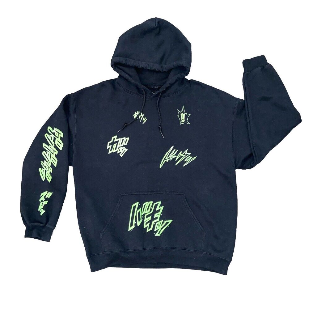 Atsuko Hoodie Long Sleeve, Black and Green Unisex Large "Hard To Find"